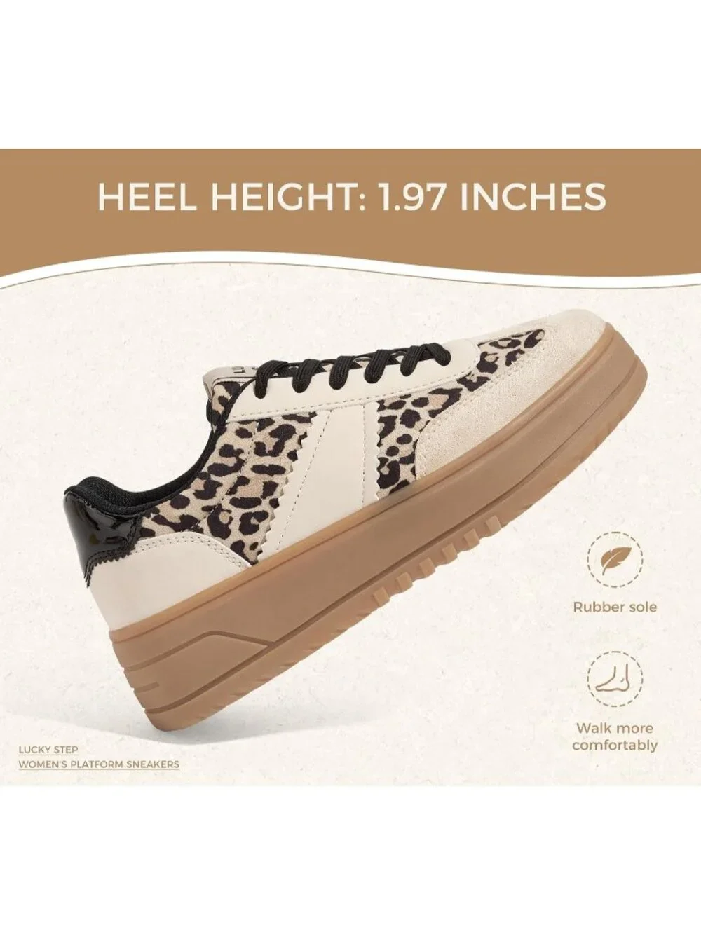Women's Beige/Leopard Lace Up Platform Thick Sole Comfortable Fashion Sneakers